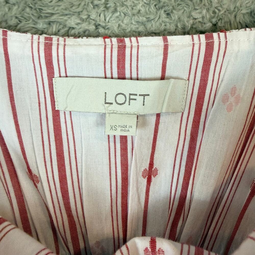 NWT LOFT Striped Ruffle Strappy Tiered Smocked Midi Dress White Red Pink XS - Picture 12 of 15